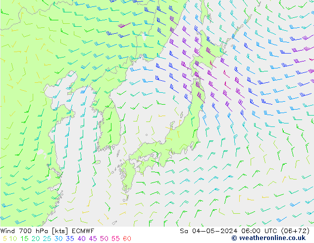 Wind 700 hPa ECMWF Sa 04.05.2024 06 UTC