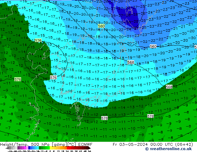 Z500/Rain (+SLP)/Z850 ECMWF пт 03.05.2024 00 UTC