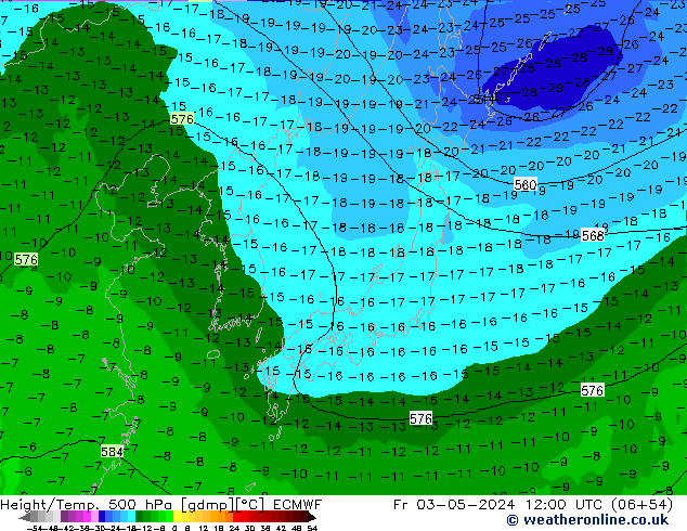 Z500/Rain (+SLP)/Z850 ECMWF Fr 03.05.2024 12 UTC