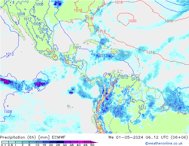 Z500/Yağmur (+YB)/Z850 ECMWF Çar 01.05.2024 12 UTC