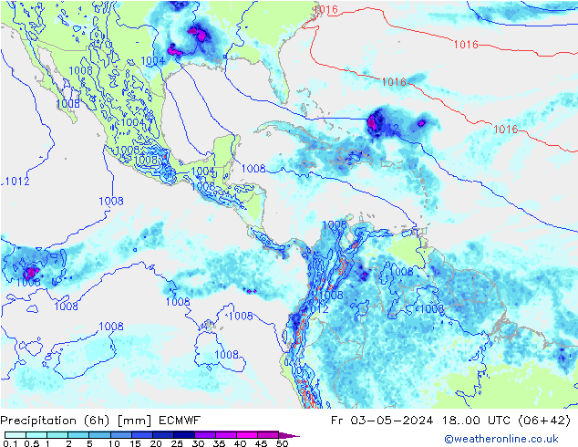 Precipitation (6h) ECMWF Pá 03.05.2024 00 UTC