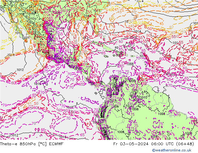 Theta-e 850hPa ECMWF Fr 03.05.2024 06 UTC