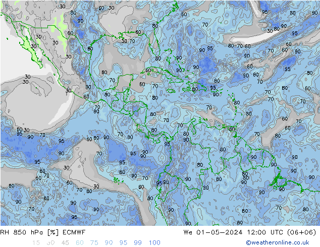 RH 850 гПа ECMWF ср 01.05.2024 12 UTC