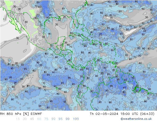 RH 850 hPa ECMWF Qui 02.05.2024 15 UTC