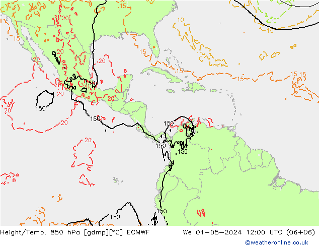 Z500/Rain (+SLP)/Z850 ECMWF mer 01.05.2024 12 UTC