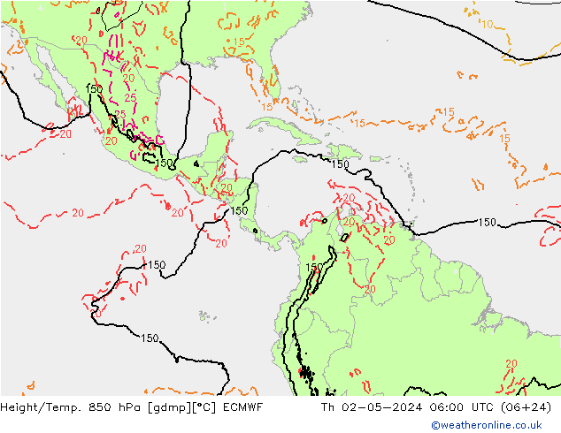 Height/Temp. 850 hPa ECMWF Th 02.05.2024 06 UTC