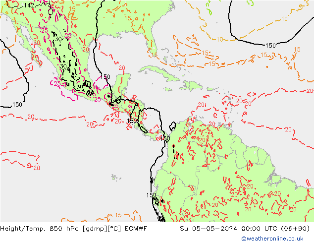 Geop./Temp. 850 hPa ECMWF dom 05.05.2024 00 UTC