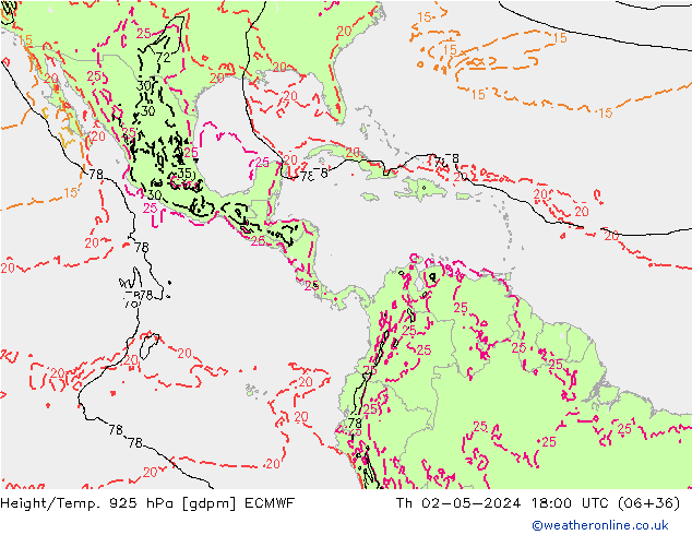 Height/Temp. 925 hPa ECMWF Qui 02.05.2024 18 UTC