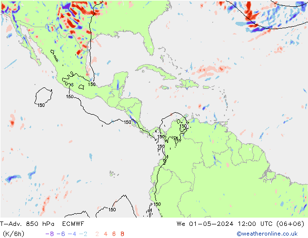 T-Adv. 850 hPa ECMWF mié 01.05.2024 12 UTC