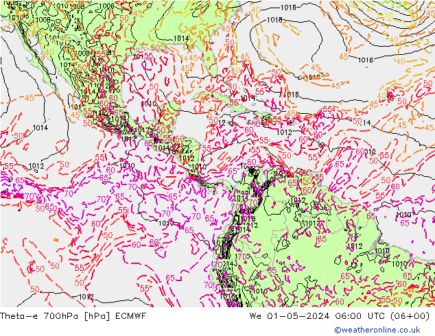 Theta-e 700hPa ECMWF wo 01.05.2024 06 UTC