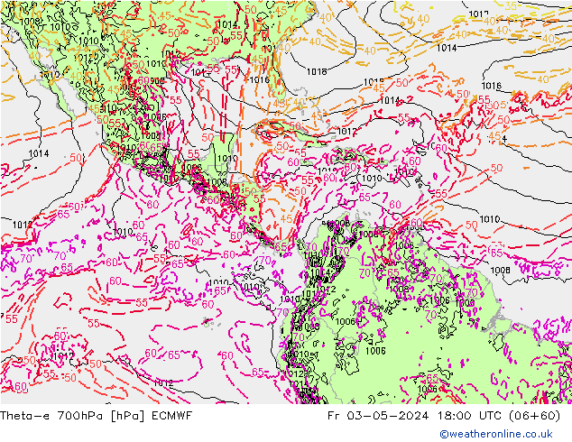 Theta-e 700hPa ECMWF Fr 03.05.2024 18 UTC