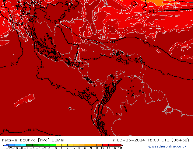 Theta-W 850hPa ECMWF Pá 03.05.2024 18 UTC