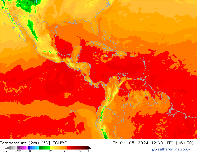 Temperature (2m) ECMWF Th 02.05.2024 12 UTC