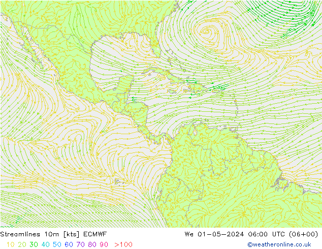 Streamlines 10m ECMWF We 01.05.2024 06 UTC