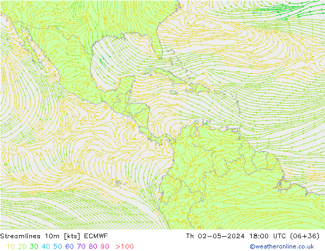 Streamlines 10m ECMWF Čt 02.05.2024 18 UTC