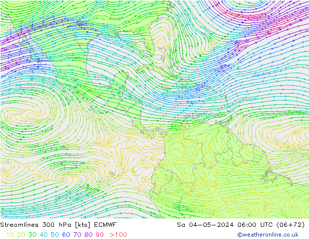 Streamlines 300 hPa ECMWF Sa 04.05.2024 06 UTC