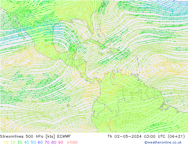 Streamlines 500 hPa ECMWF Th 02.05.2024 03 UTC