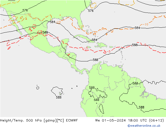 Z500/Yağmur (+YB)/Z850 ECMWF Çar 01.05.2024 18 UTC