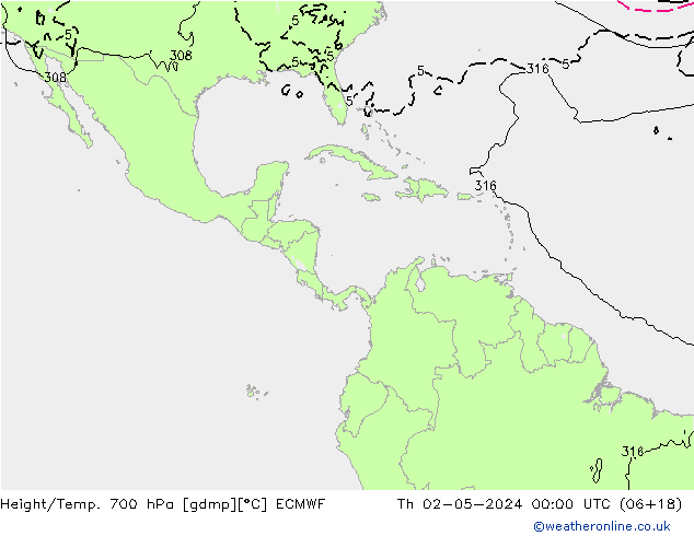 Height/Temp. 700 hPa ECMWF gio 02.05.2024 00 UTC