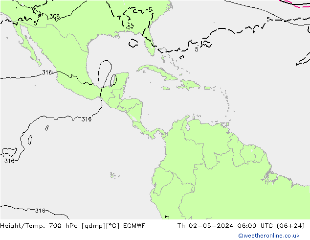 Height/Temp. 700 hPa ECMWF Th 02.05.2024 06 UTC