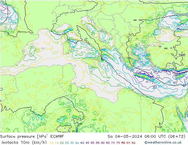 Isotachs (kph) ECMWF So 04.05.2024 06 UTC