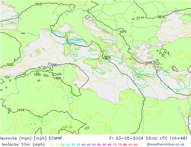 Isotachs (mph) ECMWF  03.05.2024 06 UTC