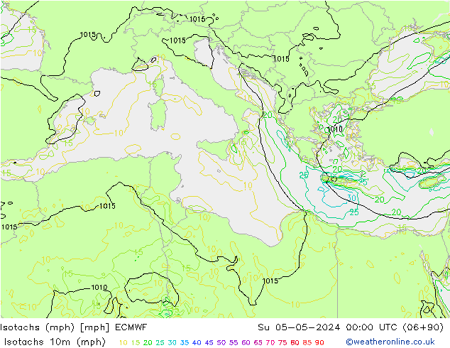 Isotachs (mph) ECMWF dom 05.05.2024 00 UTC