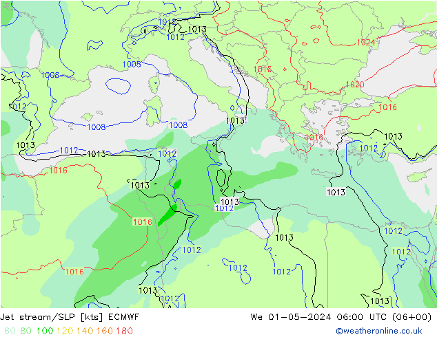 Jet Akımları/SLP ECMWF Çar 01.05.2024 06 UTC