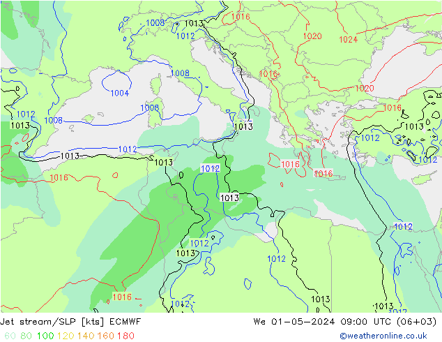 Jet stream/SLP ECMWF We 01.05.2024 09 UTC