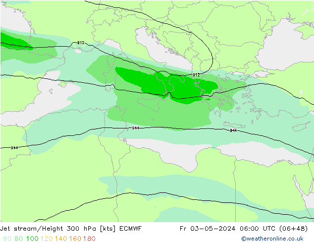 Jet stream/Height 300 hPa ECMWF Pá 03.05.2024 06 UTC