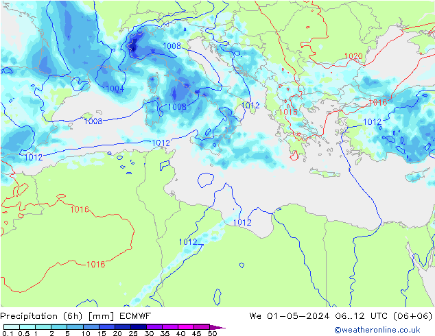 Z500/Rain (+SLP)/Z850 ECMWF St 01.05.2024 12 UTC