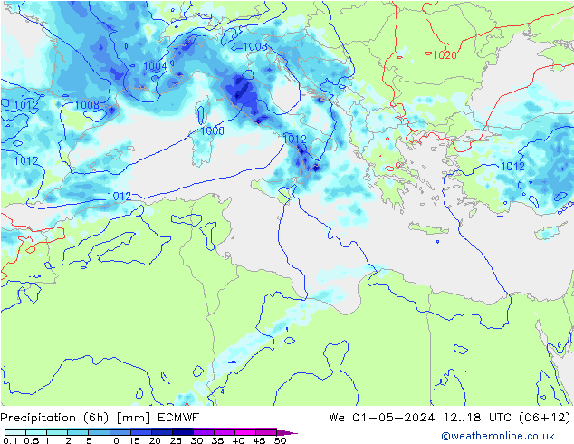 Z500/Yağmur (+YB)/Z850 ECMWF Çar 01.05.2024 18 UTC