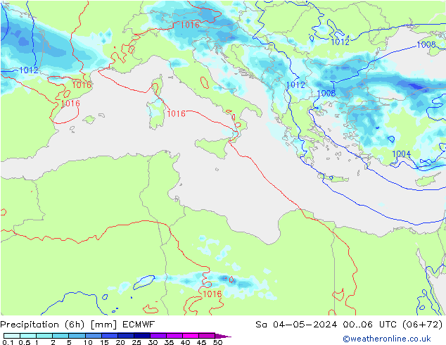 Precipitation (6h) ECMWF So 04.05.2024 06 UTC