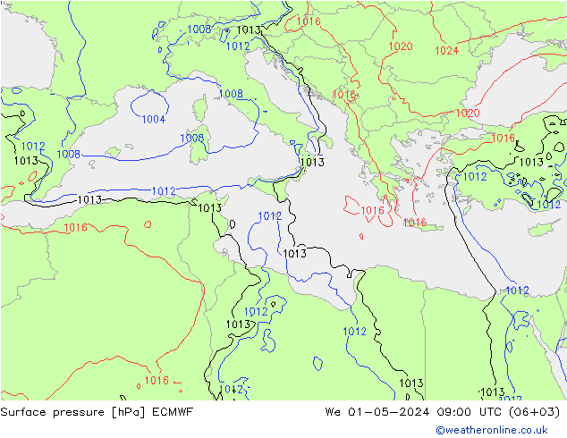 Presión superficial ECMWF mié 01.05.2024 09 UTC