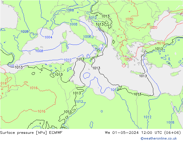 Luchtdruk (Grond) ECMWF wo 01.05.2024 12 UTC