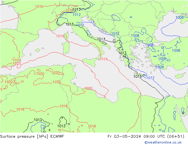 Luchtdruk (Grond) ECMWF vr 03.05.2024 09 UTC