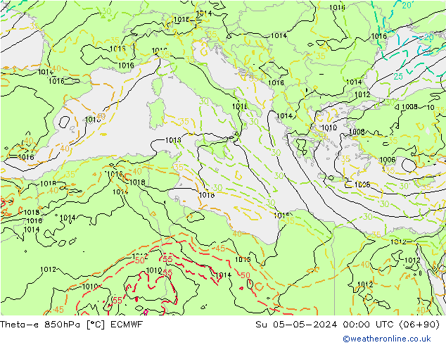 Theta-e 850hPa ECMWF dom 05.05.2024 00 UTC