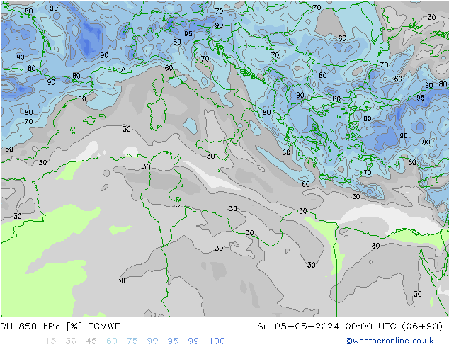 RH 850 hPa ECMWF dom 05.05.2024 00 UTC