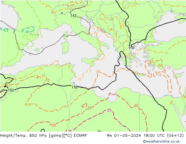 Z500/Yağmur (+YB)/Z850 ECMWF Çar 01.05.2024 18 UTC