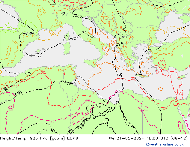 Height/Temp. 925 гПа ECMWF ср 01.05.2024 18 UTC