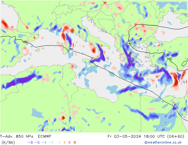 T-Adv. 850 hPa ECMWF Fr 03.05.2024 18 UTC