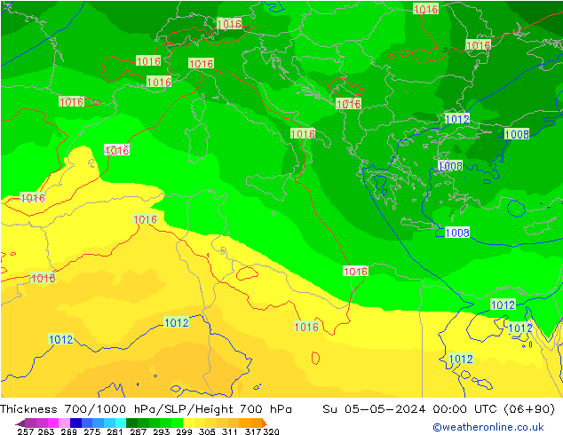 Thck 700-1000 hPa ECMWF Su 05.05.2024 00 UTC