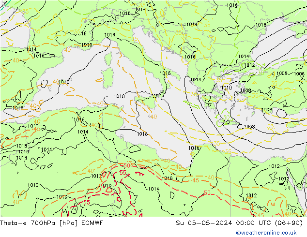 Theta-e 700hPa ECMWF dom 05.05.2024 00 UTC