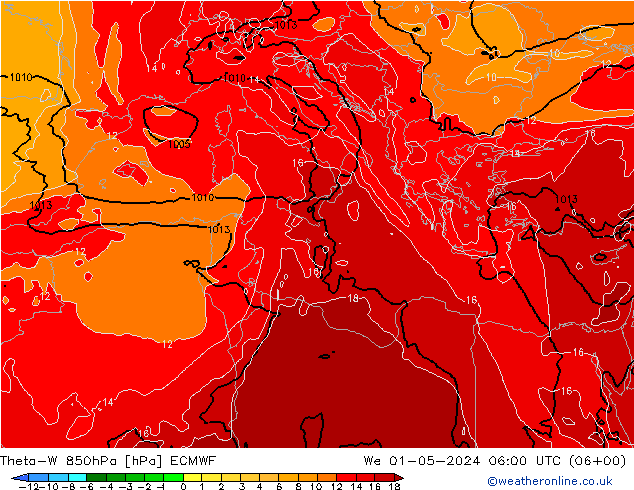 Theta-W 850hPa ECMWF wo 01.05.2024 06 UTC