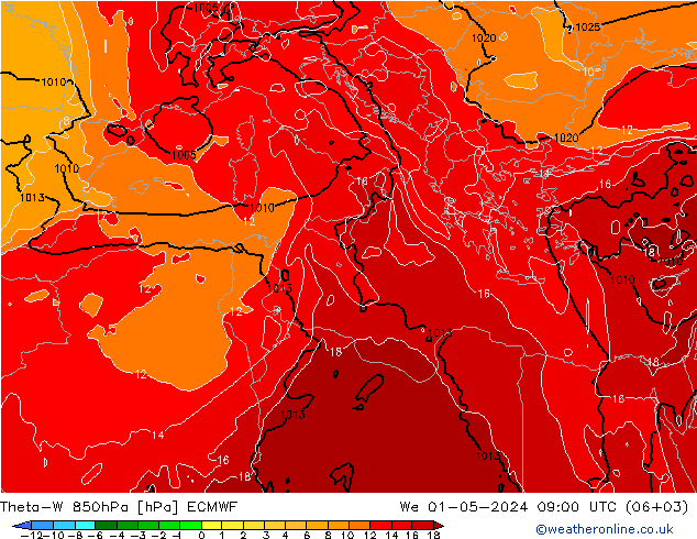 Theta-W 850hPa ECMWF We 01.05.2024 09 UTC