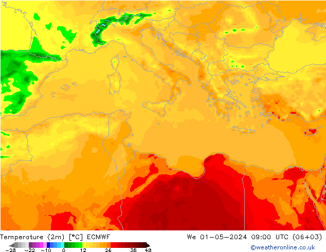 Temperature (2m) ECMWF We 01.05.2024 09 UTC