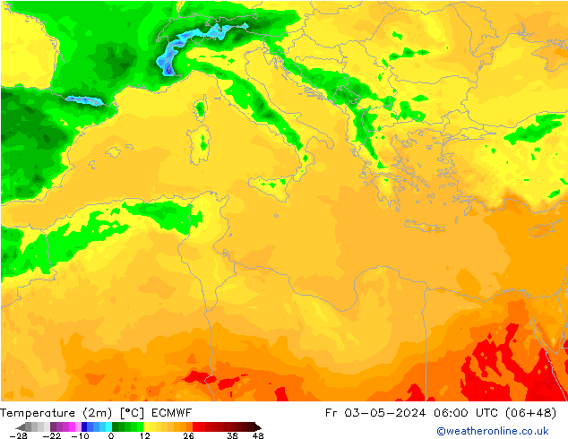 mapa temperatury (2m) ECMWF pt. 03.05.2024 06 UTC