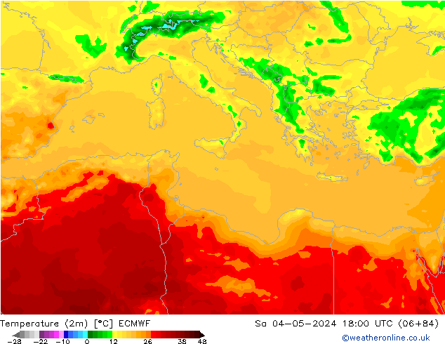 Temperatura (2m) ECMWF sab 04.05.2024 18 UTC