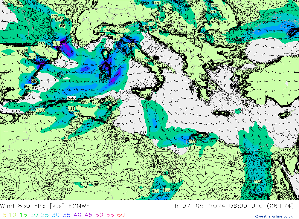 Wind 850 hPa ECMWF Th 02.05.2024 06 UTC