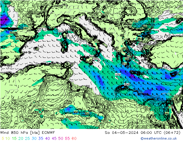 Wind 850 hPa ECMWF So 04.05.2024 06 UTC